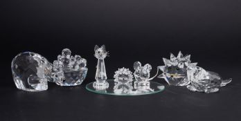 Swarovski Crystal Glass, a small collection including 'Hedgehog', 'Seal' etc, all boxed (cat has