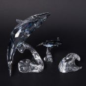 Swarovski Crystal Glass, annual edition 'Paikea Humpback Whale' 2012 with wave plaque, also
