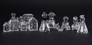 Swarovski Crystal Glass, a small collection including 'City Houses', 'Nativity Set' etc, all