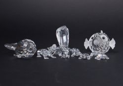 Swarovski Crystal Glass, a small collection of seven pieces including 'Crocodile', 'Whale', '