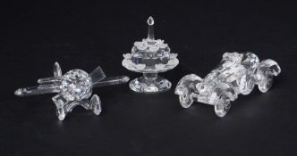 Swarovski Crystal Glass, a small collection of three pieces including 1987-1992 Birthday Cake etc,