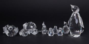 Swarovski Crystal Glass, a small collection of seven pieces including 'Penguins', 'Hermit Crab', '