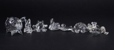 Swarovski Crystal Glass, a collection of seven pieces including 'Frog', 'Pig', 'Fox' etc, boxed.