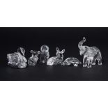 Swarovski Crystal Glass, a small collection of six pieces including 'Swan', 'Elephant', 'Owl' etc,