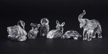 Swarovski Crystal Glass, a small collection of six pieces including 'Swan', 'Elephant', 'Owl' etc,