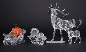 Swarovski Crystal Glass, 'Stag', 'Snowman', 'Snow Woman' etc, boxed (some damage).