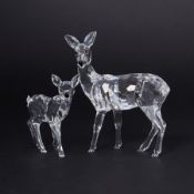 Swarovski Crystal Glass, 'Doe' and 'Fawn', boxed.