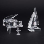 Swarovski Crystal Glass, 'Sailing Boat' and 'Piano and Stool', boxed (some damage).