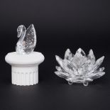 Swarovski Crystal Glass, 1995 Swan Centenary and Candle Holder, boxed.