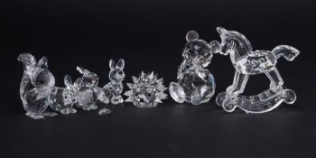 Swarovski Crystal Glass, a small collection of seven pieces including 'Hedgehog', 'Fox', 'Rocking