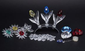 Swarovski Crystal Glass, a mixed collection to include Tulips, Tulip stand, Hearts etc, boxed.