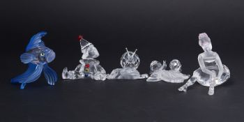 Swarovski Crystal Glass, a small collection including 'Clown', 'Snail on Leaf', 'Siamese Fighting
