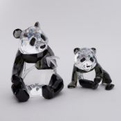 Swarovski Crystal Glass, annual edition Endangered Wildlife 'Panda and Cub' 2008, (damage to the cub