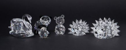 Swarovski Crystal Glass, a small collection of six pieces including 'Swan', 'Mini Chic', '