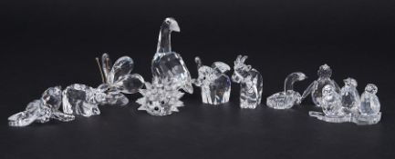 Swarovski Crystal Glass, a collection of ten pices including 'Zodiac Snake', 'Zodiac Goat'