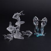 Swarovski Crystal Glass, 'Sea Horses' and 'School Of Fish' (damaged), all boxed.