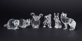 Swarovski Crystal Glass, a small collection including 'Fox', 'Elephant', 'Rhino' etc, all boxed (
