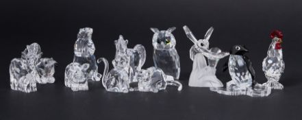 Swarovski Crystal Glass, a small collection of eleven pieces including 'Owl', ''Zodiac Horse', '