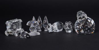 Swarovski Crystal Glass, a small collection of seven pieces including 'Rhino', 'Train', '