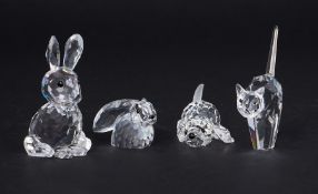 Swarovski Crystal Glass, a small collection of four pieces including 'Bunny Rabbit', 'Cat Tom'