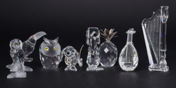 Swarovski Crystal Glass, a collection of eight pieces including 'Owl', 'Dachshund', 'Small