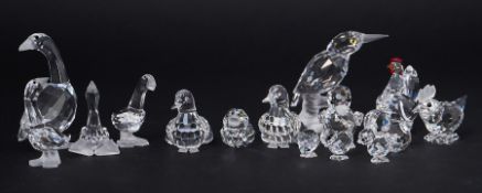 Swarovski Crystal Glass, a collection of thirteen pieces including 'Hen', 'Chic's', 'Geese' etc, all