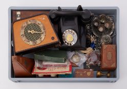 Various items, vintage black telephone, pewter, oriental, open face pocket watch, model P128 radio
