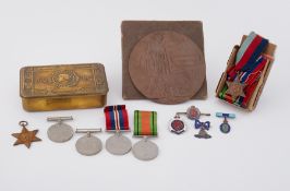 Medals comprising a great war death plaque to David White with envelope, group of six WWII medals