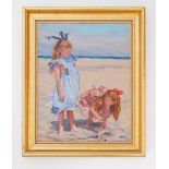 20th Century oil on canvas signed S.Tiffin 'Girls at the beach', framed, overall size 43cm x 35cm.
