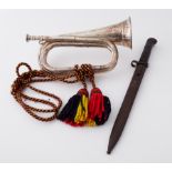 A 19th century bayonet marked 'cszm' together with a bugle 'Premiere' (2).