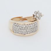 A 9ct yellow gold flower design ring set with small round cut diamonds, 1.20gm and a 10k yellow gold