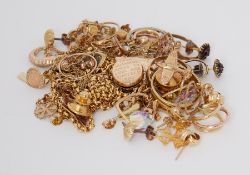 A mixed lot of mainly 9ct yellow gold items to include earrings, rings, chain, pendants, etc, (any