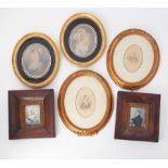 A pair of miniature portraits in square rosewood frames 23cm x 20cm together with two other pairs of