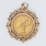 An 1881 Victoria full sovereign in a 9ct yellow gold pendant mount, 11.59gm.
