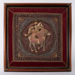 Ornate Indian tapestry art work, framed, 77cm x 73cm.