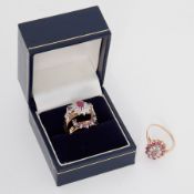 A 9ct yellow gold cluster ring set with rubies & small round single cut diamonds, 2.15gm, size M 1/2