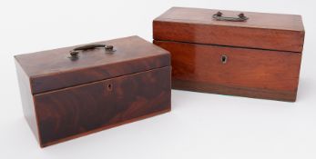 Two 19th century rectangular tea caddy's to include spoons and other objects.