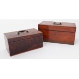 Two 19th century rectangular tea caddy's to include spoons and other objects.