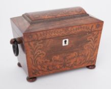 Victorian rosewood and walnut inlaid tea caddy, width 20cm.