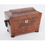 Victorian rosewood and walnut inlaid tea caddy, width 20cm.