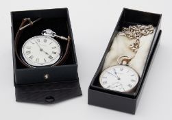 Two pocket watches to include Ingersoll & a silver Waltham pocket watch on a silver fob chain with