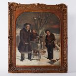 A 19th century oil on canvas 'Figures by a Brazier' unsigned, in ornate gilt frame, overall size