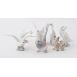 Seven Lladro animal figurines including ducks (7).