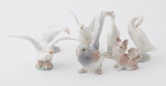 Seven Lladro animal figurines including ducks (7).