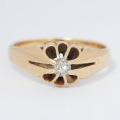 An 18ct yellow gold ring set with an old round cut diamond, approx. 0.20 carats, 5.00gm, size Q 1/