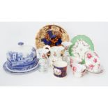 A mixed collection including a Majolica dish, Spode stilton dish and cover etc.