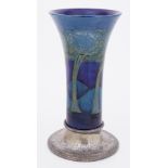 A William Moorcroft Moonlit Blue vase on a Tudric base, height 30cm (restoration to the rim).