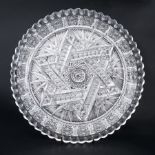 A cut crystal glass dish, circa 1930's decorated with the Star of David decoration, diameter 29cm.