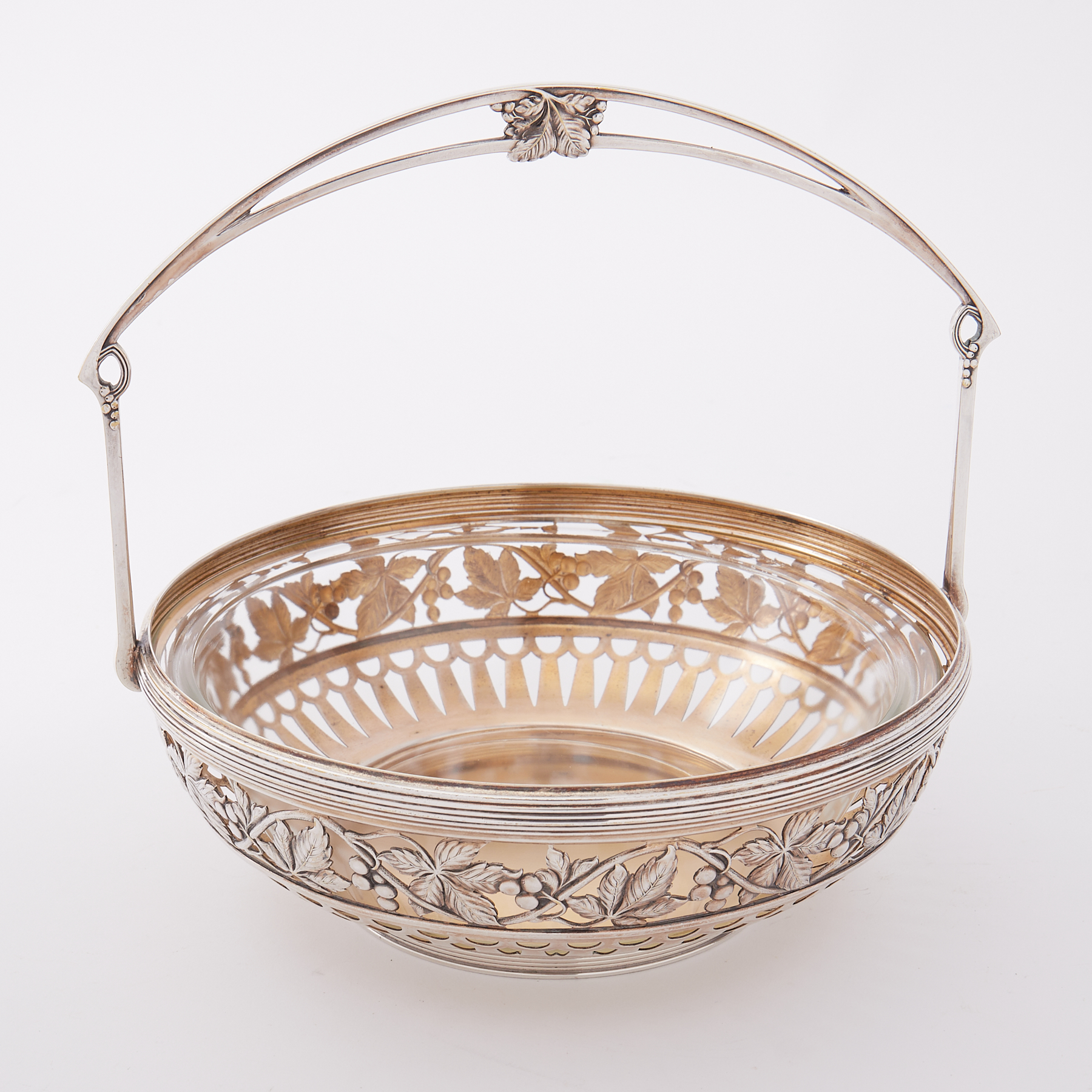 WMF silver plated pierced fruit basket decorated with vines.