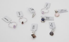 A mixed lot to include silver gemstone set pendants, a pair of silver gemstone set drop earrings,